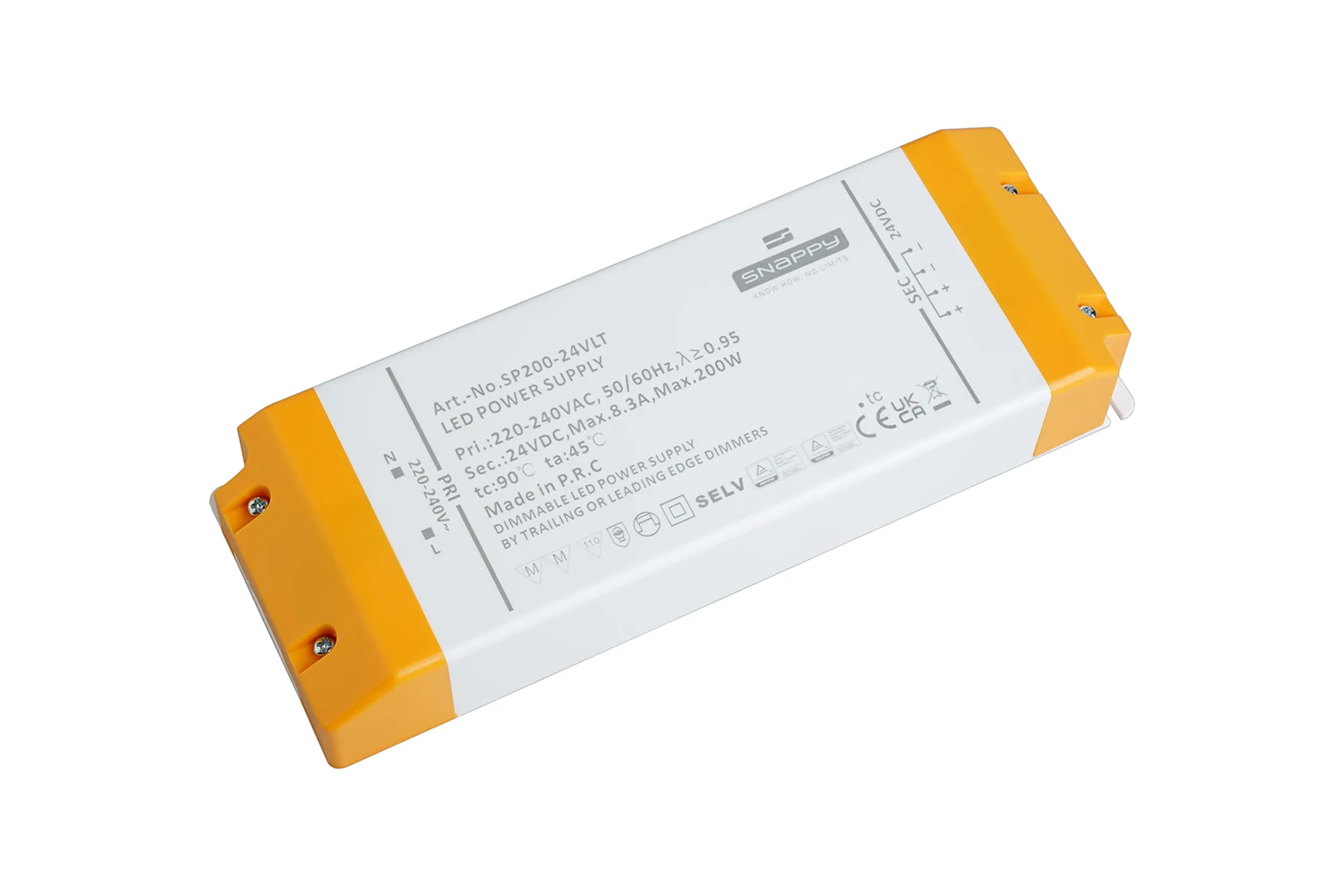 SP200-24VLT  200W Constant Voltage Triac-Dimmable LED Driver 24VDC  4.16- 8.3A  IP20.